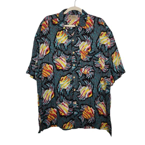 Vintage Aloha Sundays Rayon Fish All Over Surf Surfer Hawaii Button Shirt - Picture 1 of 7